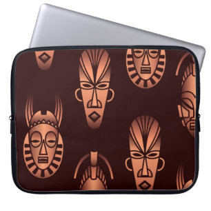 Funda Para Portátil Mascarillas étnicas africanas, fondo oscuro