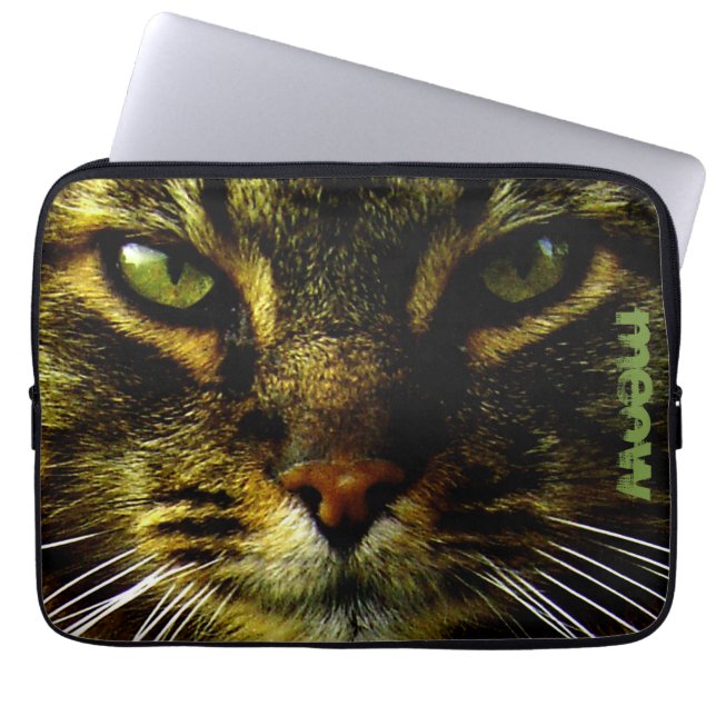 Funda Para Portátil Mascota de gato Hipnotizando texto de foto de ojos (Frente)