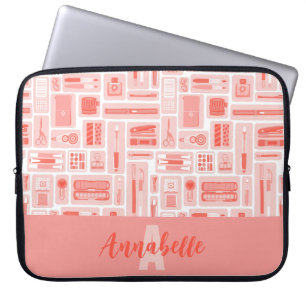 Funda Para Portátil Material de arte curado Monograma de patrón rojo c