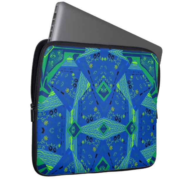 Funda Para Portátil Mazipoodles Origami Chintz Blue Green (Anverso derecho)