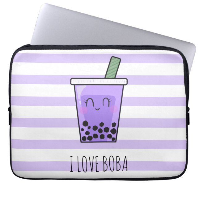 Funda Para Portátil Me encanta Boba Kawaii Bubble Tea Taro Ube Purple (Frente)