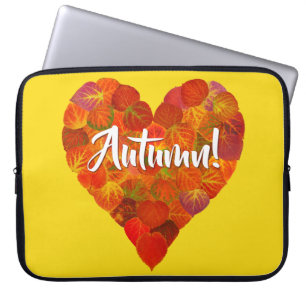 Funda Para Portátil Me Encanta El Otoño, Negrita—Corazón De Hojas Roja