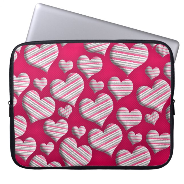Funda Para Portátil Me encantan los corazones a rayas (Frente)