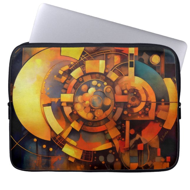 Funda Para Portátil Mecanismo Solar Steampunk Abstracto (Frente)