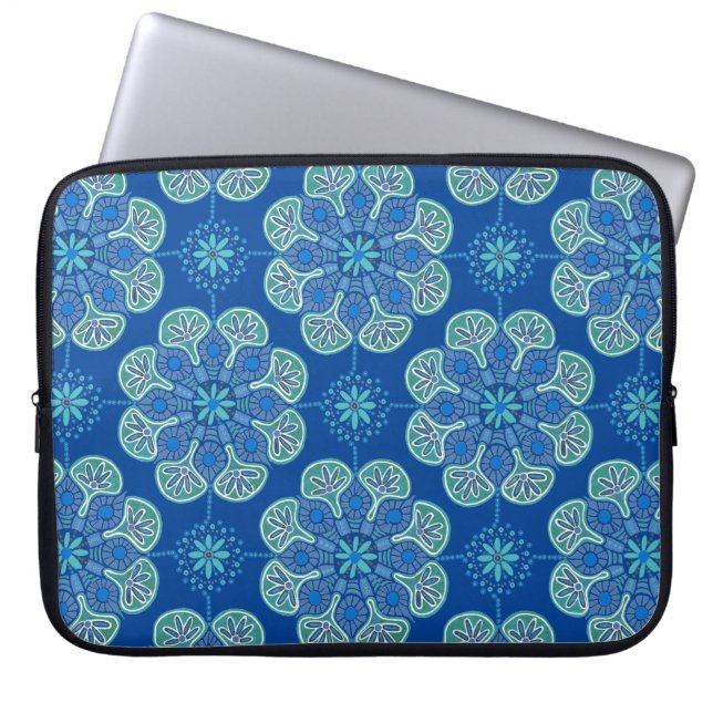 Funda Para Portátil Medallones azules Boho Manga para portátiles (Frente)