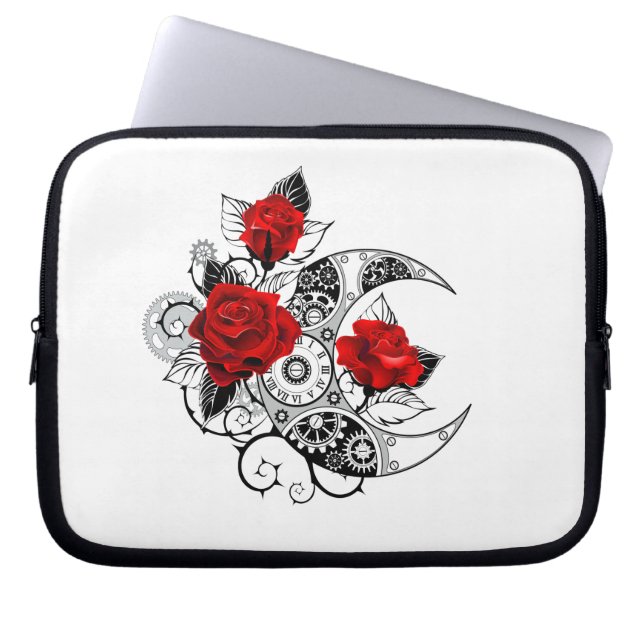 Funda Para Portátil Media luna mecánica con rosas rojas (Frente)