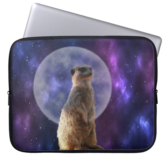 Funda Para Portátil Meerkat En La Noche Azul De La Luna Llena, (Frente)