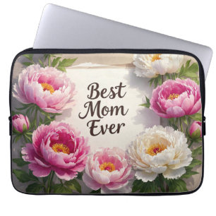 Funda Para Portátil Mejor Mamá Nunca"peonías pintadas a mano y cursiva