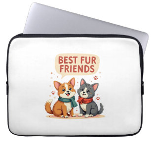 Funda Para Portátil Mejores amigos de pelaje vintage gato y perro de d