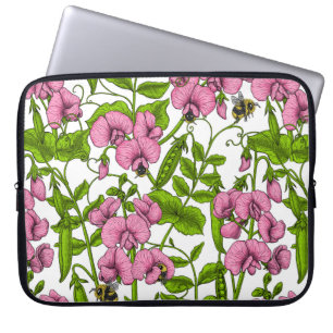 Funda Para Portátil Melocotones y abejorros, rosa, verde y blanco