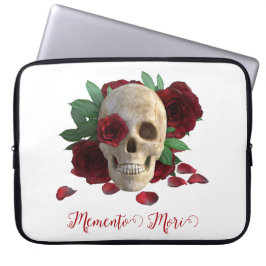 Funda Para Portátil Memento Mori. Cráneo con rosas rojas