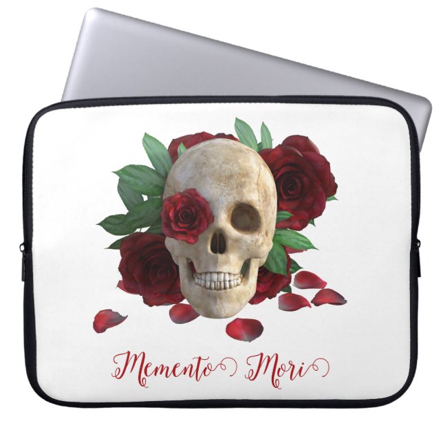 Funda Para Portátil Memento Mori. Cráneo con rosas rojas (Frente)