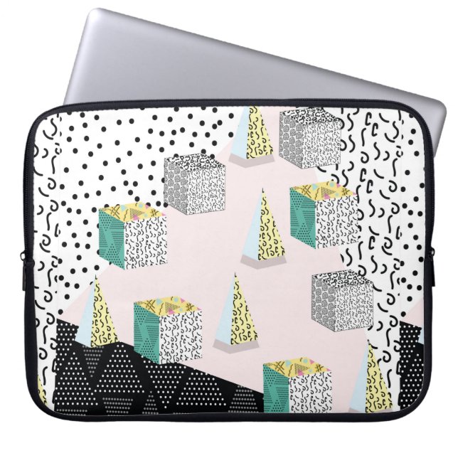Funda Para Portátil Memphis pattern with geometric, grid, striped and  (Frente)