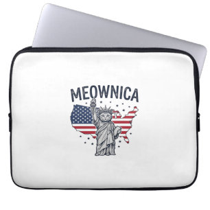 Funda Para Portátil Meownica Gato Patriota Diseño Vector Vintage_1