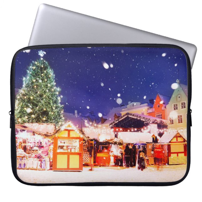 Funda Para Portátil Mercado de Navidades de Tallin. (Frente)