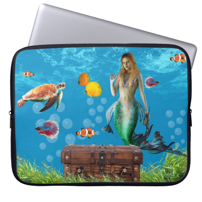 Funda Para Portátil Mermaid subacuático Treasure Hunt Fantasy Blue (Frente)