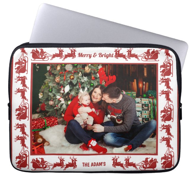 Funda Para Portátil Merry & Bright Santa Sleigh Ride Christmas Photo (Frente)