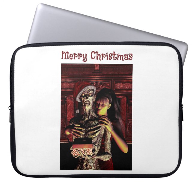 Funda Para Portátil Merry Christmas. Funny skeleton with woman (Frente)