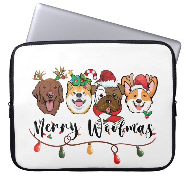 Funda Para Portátil Merry Woofmas Typography Laptop Sleeve (Frente)