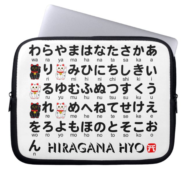 Funda Para Portátil Mesa Hiragana japonesa (Gato Afortunado) (Frente)