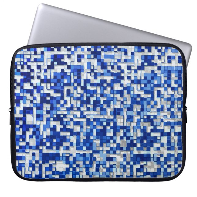 Funda Para Portátil Mess de cuadrados pequeños, tonos azules y blancos (Frente)