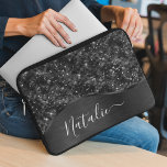 Funda Para Portátil Metallic Black Glitter Personalized<br><div class="desc">Easily personalize this black brushed metal and glamorous faux glitter patterned laptop sleeve with your own custom name.</div>