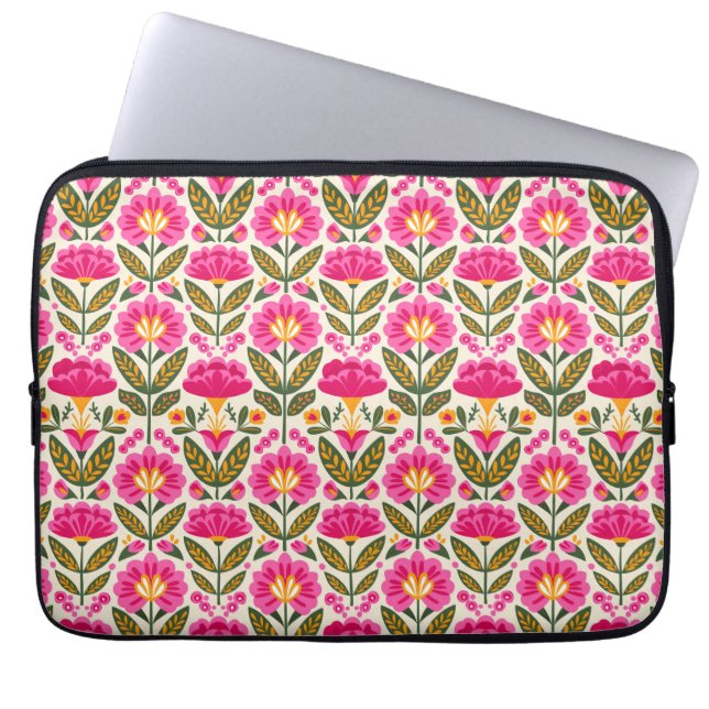 Funda Para Portátil Mexican Talavera Flowers Retro Pink Botanical (Frente)