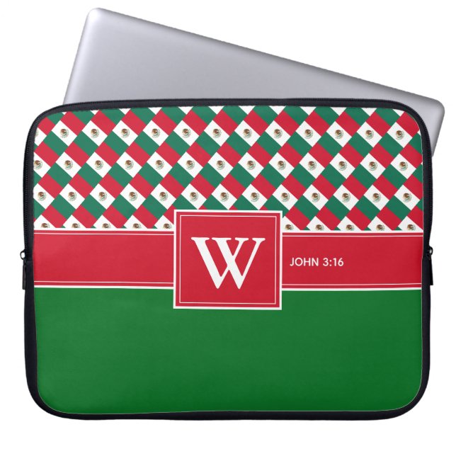 Funda Para Portátil MÉXICO Monograma Escritura Cristiana Portátil Verd (Frente)