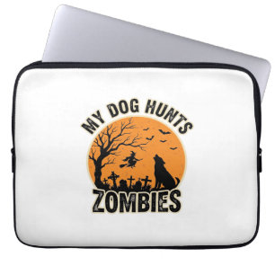Funda Para Portátil Mi perro caza zombies Diseño de perro vintage de H