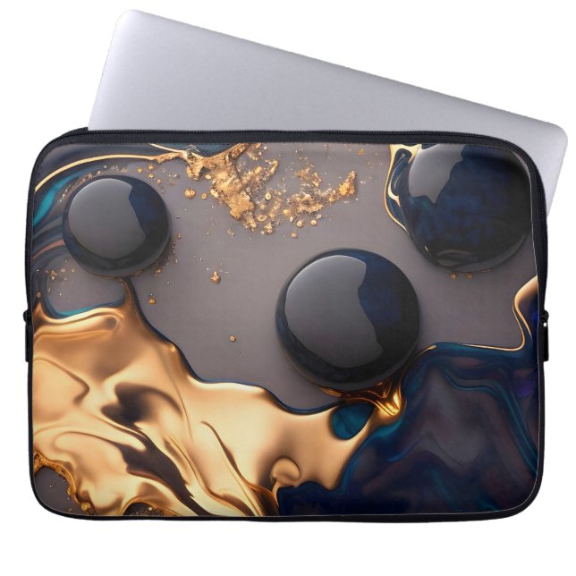 Funda Para Portátil Midnight Gold Liquid Marble (Frente)