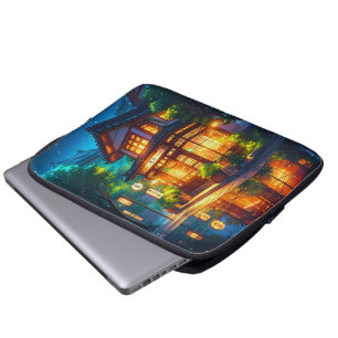Funda Para Portátil Midnight Matcha – Acogedor Café Japonés Lofi