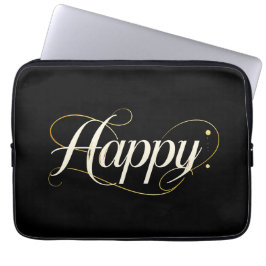 Funda Para Portátil Minimalist Elegant Gold Happy Typography - Classy 