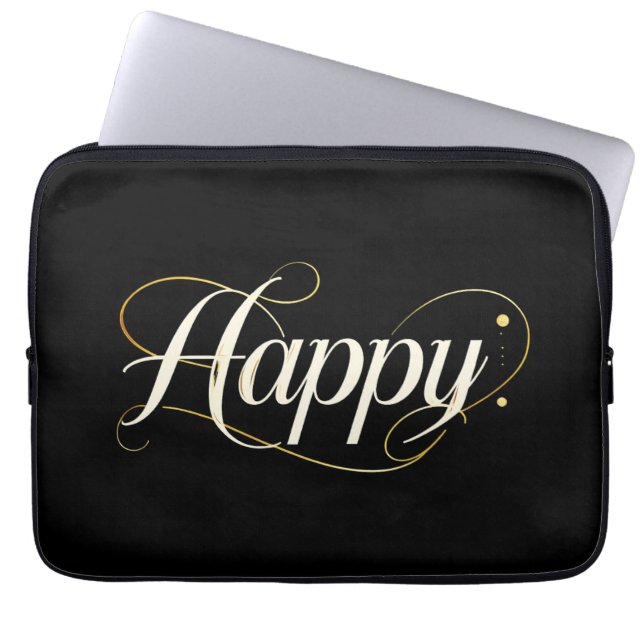 Funda Para Portátil Minimalist Elegant Gold Happy Typography - Classy  (Frente)