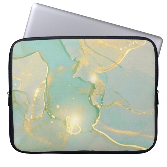 Funda Para Portátil Mint Green Gold Marble: Texturado (Frente)