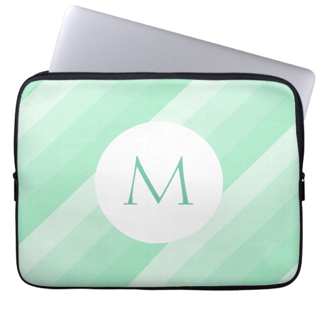 Funda Para Portátil Mint Green Striped Template Modern Monograma Trend (Frente)