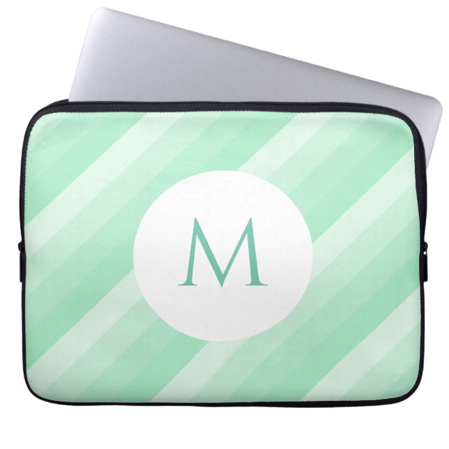 Funda Para Portátil Mint Green Stripes Moderno Monogramado Trendy (Frente)