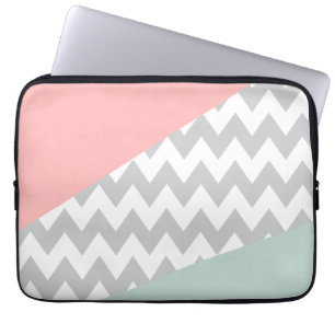 Funda Para Portátil Mint y coral de Chevron gris