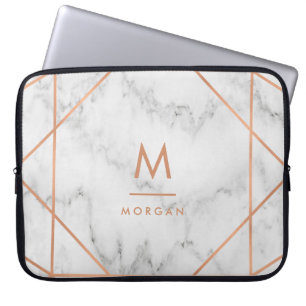 Funda Para Portátil Mirada de mármol el   blanca geométrica del fals
