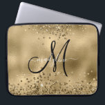 Funda Para Portátil Moda Black Gold Purpurinas Monograma Nombre<br><div class="desc">Moda Black Gold Purpurinas Monograma Nombre</div>