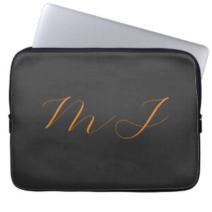 Funda Para Portátil Moda caligrafía naranja gris monograma nombre inic