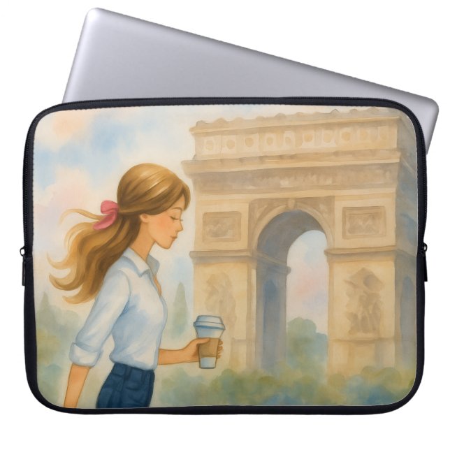 Funda Para Portátil Moda Chica de París por Arc de Triomphe (Frente)