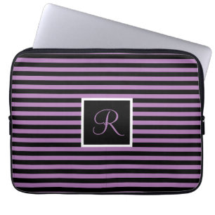 Funda Para Portátil Moda clásica de corte inicial morado negro rayado