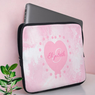 Funda Para Portátil Moda Color de agua inicial del monograma del coraz