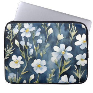 Funda Para Portátil Moda de acuarela de las flores blancas azules