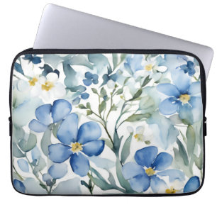 Funda Para Portátil Moda de acuarela de las flores blancas azules