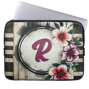 Funda Para Portátil Moda de flores con problemas de acuarela Monograma