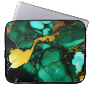 Funda Para Portátil Moda Elegante verde oscuro dorado Faux Marble