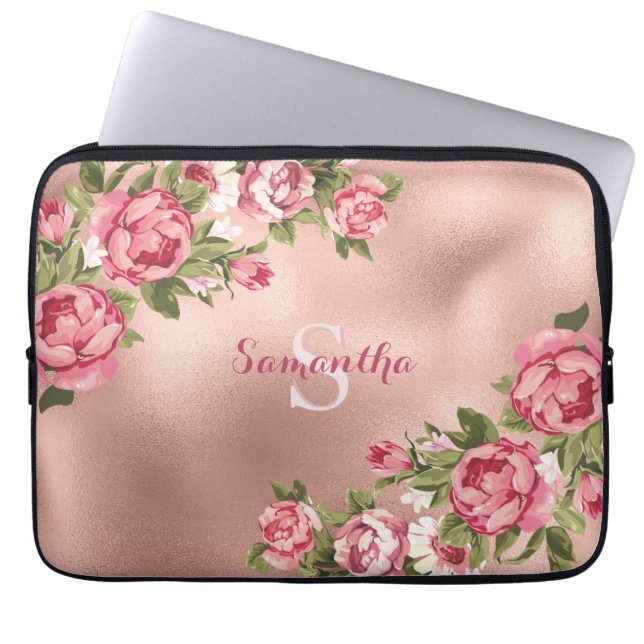 Funda Para Portátil Moda Elegante Vintage Roses Rosa Nombre Floral (Frente)
