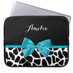Funda Para Portátil Moda Giraffe Imprimir Aqua Cinta Azul Bow Con Nomb