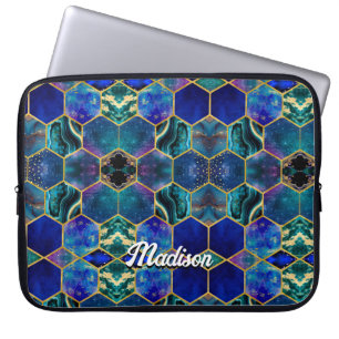Funda Para Portátil Moda girly faux Purpurina Turquoise azul geométric